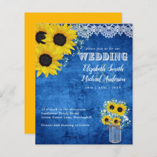 BUDGET Rustique Sunflower Bleu Jaune Mariage Invit