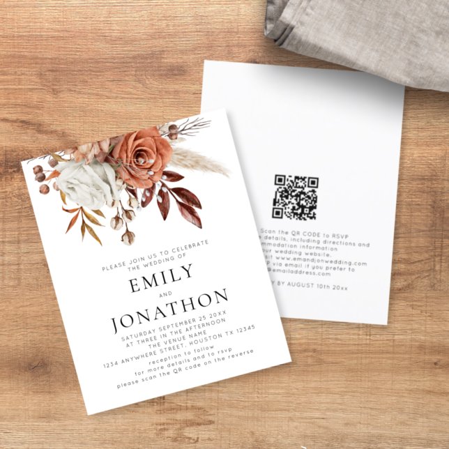 Budget Rustique Terracotta Florals QR Code Mariage (Créateur téléchargé)
