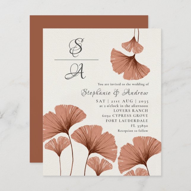 Budget Rustique Terracotta Ginkgo Mariage de feuil (Devant / Derrière)