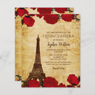 Budget Rustique Tour Eiffel Quinceañera Invitation