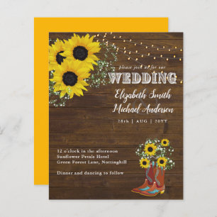 BUDGET Rustique Tournesol Cowboy Boot Wedding Invi