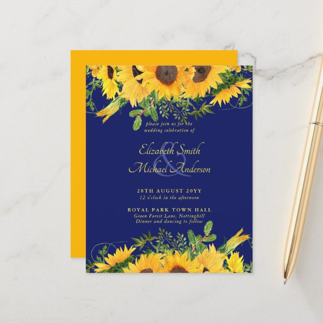 BUDGET Rustique Tournesol Thème Mariage Invitation (Devant/Arrière en situation)
