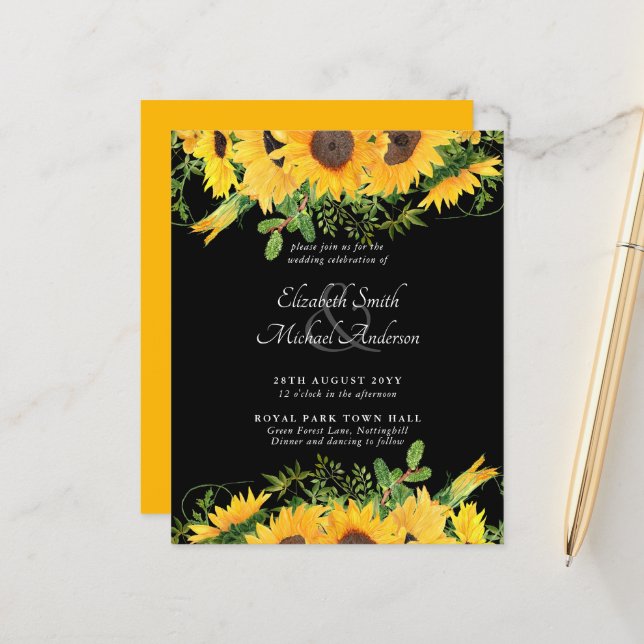 BUDGET Rustique Tournesol Thème Mariage Invitation (Devant/Arrière en situation)