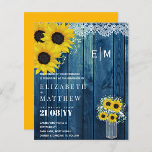 BUDGET Rustique Tournesols Bleu Mariage Inviter