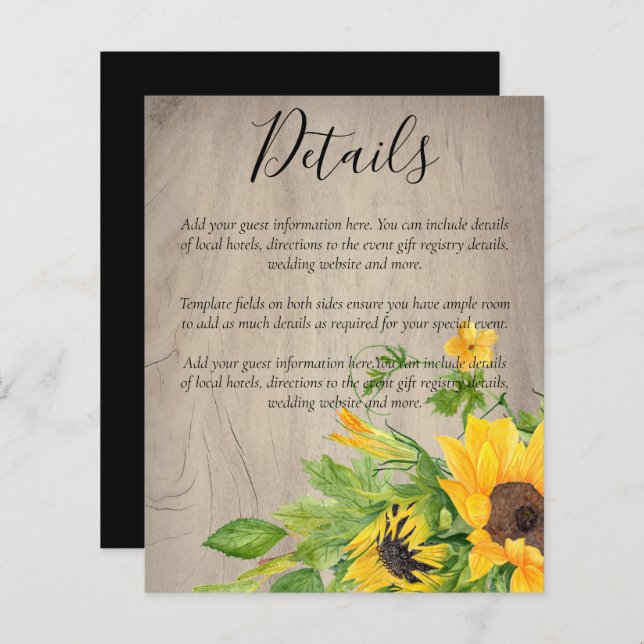 BUDGET Rustique Tournesols Détails du Mariage Boît (Devant / Derrière)