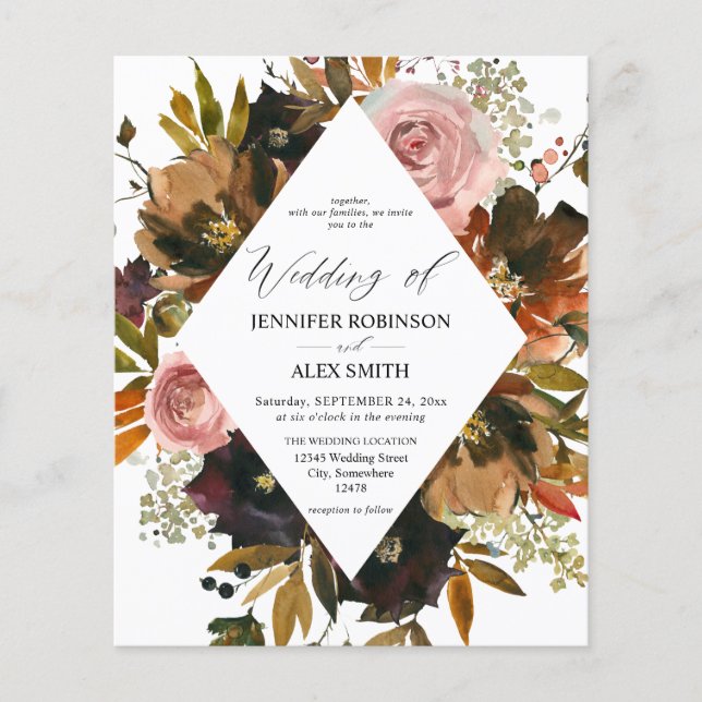 Budget Rustique violet, rose et or Mariage Floral (Devant)