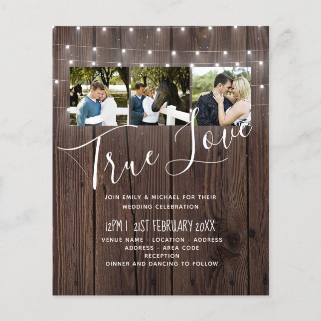 BUDGET Rustique Woodland Lumières Mariage Invite (Devant)