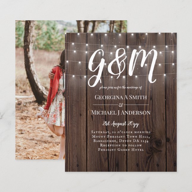 BUDGET Rustique Woodland Lumières Mariage Invite (Devant / Derrière)