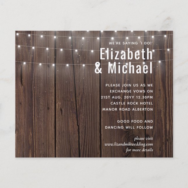 BUDGET Rustique Woodland Lumières Mariage Invite (Devant)