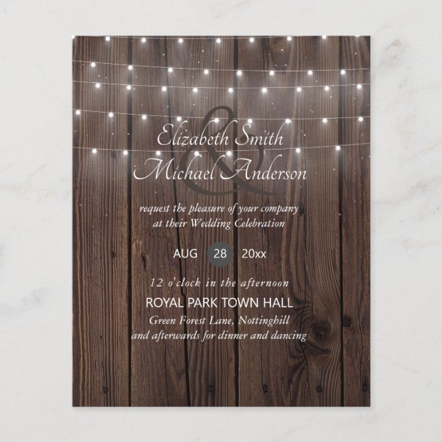 BUDGET Rustique Woodland Lumières Mariage Invite (Devant)
