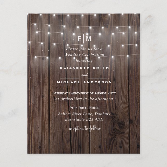 BUDGET Rustique Woodland Lumières Mariage Invite (Devant)