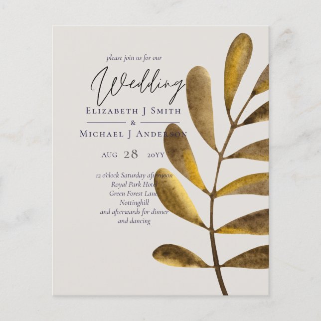 BUDGET Rusty Bronze Feuilles de mariage Invitation (Devant)