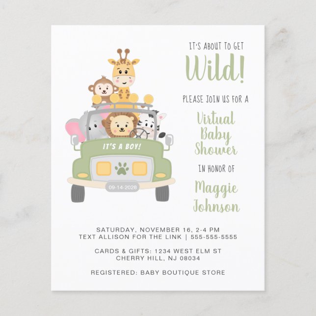 Budget Safari Baby Boy Virtual Shower Invitation (Devant)