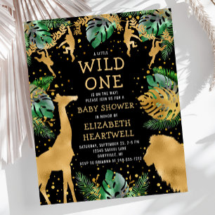 Budget Safari Baby shower Black Gold Invitation