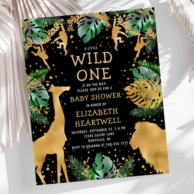 Budget Safari Baby shower Black Gold Invitation (Créateur téléchargé)