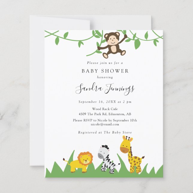 Budget Safari Baby shower Jungle Animaux mignons (Devant)