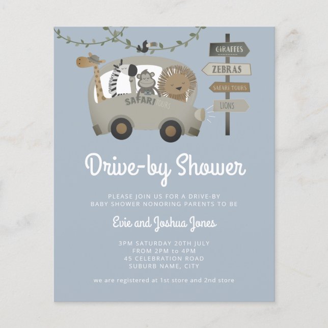 Budget Safari Drive Par Baby shower Dusty Blue (Devant)
