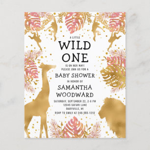 Budget Safari fille Baby shower rose or Invitation