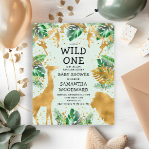 Budget Safari Green Gold Baby shower Invitation