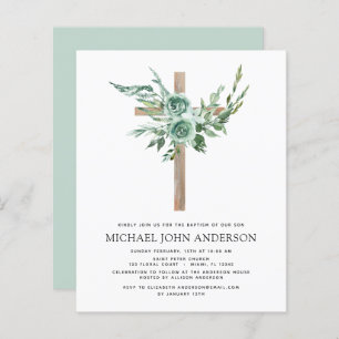 Budget Sage Eucalyptus Baptême Vert Invitation