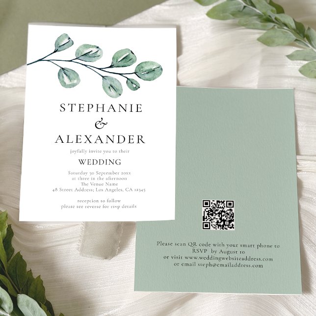 Budget Sage Eucalyptus QR Code de mariage invitati (Créateur téléchargé)