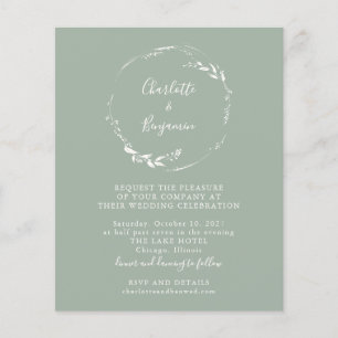 Budget Sage Floral Wreath Script Wedding Invitatio
