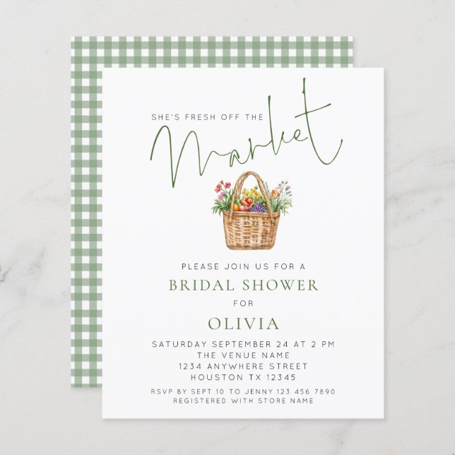 Budget Sage Gingham She’s off Market Bridal Shower (Devant / Derrière)