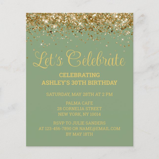 Budget Sage Green 30e anniversaire Invitation de f (Devant)