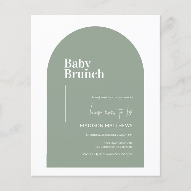 Budget Sage Green Arch Bébé Baby shower Brunch (Devant)