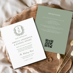 Budget Sage Green Crest Monogramme Mariage QR Code