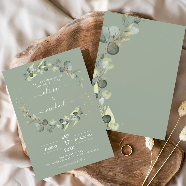 Budget Sage Green Eucalyptus Invitations de mariag (Créateur téléchargé)