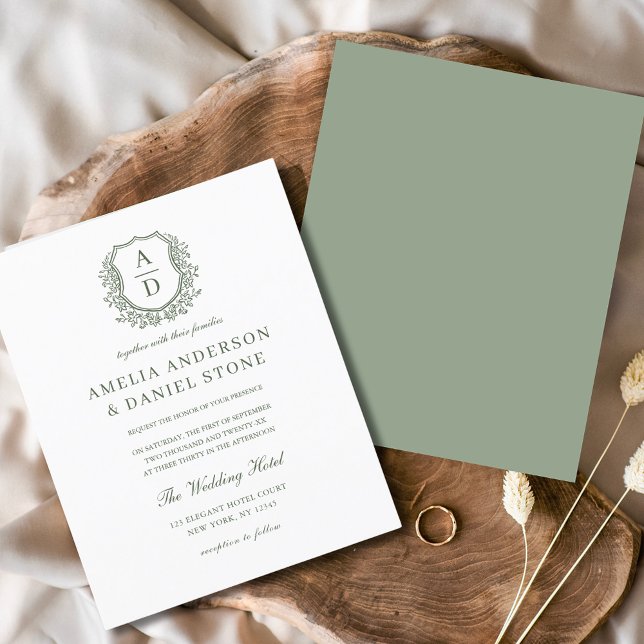 Budget Sage Green Floral Crest Monogramme Mariage (Créateur téléchargé)