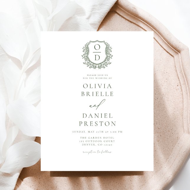 Budget Sage Green Floral Crest Monogramme Mariage (Créateur téléchargé)