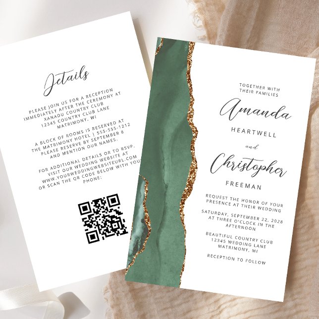 Budget Sage Green Gold Agate QR Code Mariage (Créateur téléchargé)