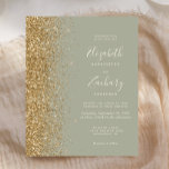 Budget Sage Green Gold Faux Parties scintillant Ma<br><div class="desc">Le bord gauche de cette élégante faire-part de mariage moderne est orné d'une bordure de parties scintillant en faux or. Le texte personnalisable combine écriture ivoirienne,  copperplate et polices italiques sur un arrière - plan vert sage. L'envers est assorti d'un design vert sauge et or.</div>