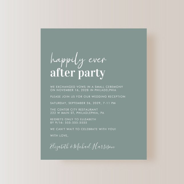 Budget Sage Green Mariage Réception Invitation (An chic Happily Ever After Party invitation for your wedding celebration)