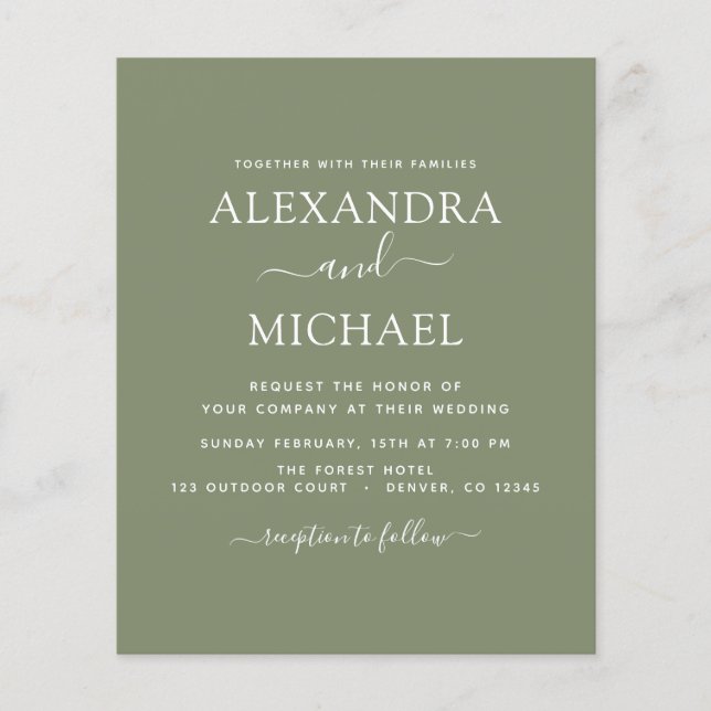 Budget Sage Green Mariage Typographie moderne (Devant)