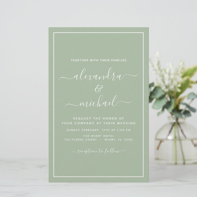 Budget Sage Green Mariage Typographie moderne (Debout devant)