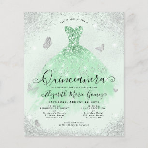 Budget Sage Green Silver Parties scintillant Gown 
