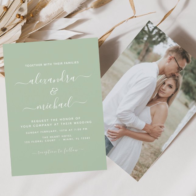 Budget Sage Mariage vert avec invitation photo (Créateur téléchargé)