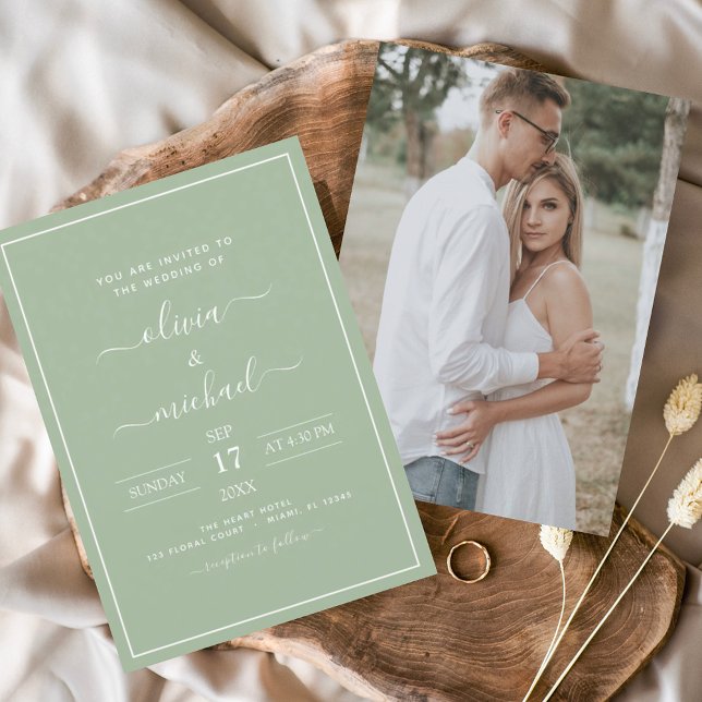 Budget Sage Mariage vert avec invitation photo (Créateur téléchargé)