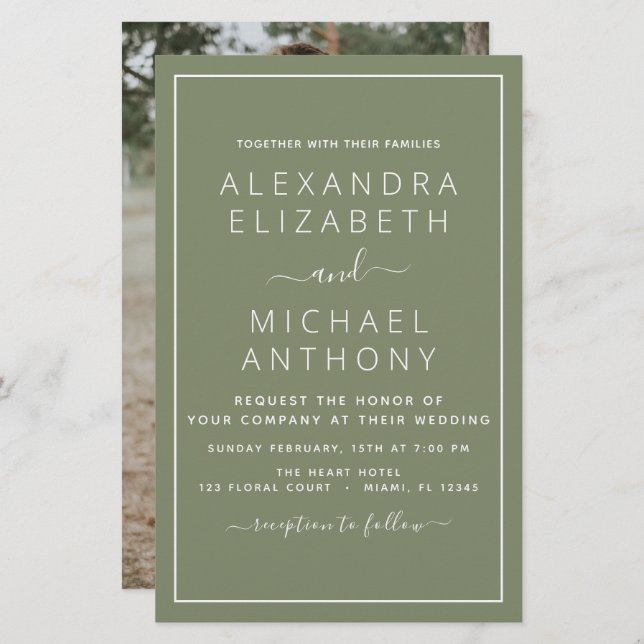 Budget Sage Mariage vert avec invitation photo (Devant / Derrière)