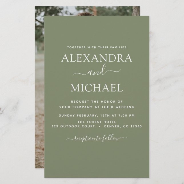 Budget Sage Mariage vert avec invitation photo (Devant / Derrière)