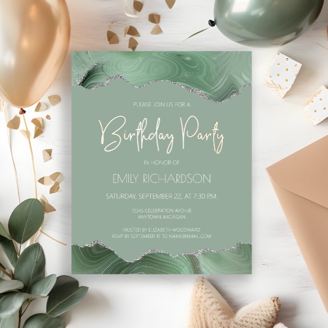Budget Sage Vert Argent Agate Anniversaire Invitat (Créateur téléchargé)