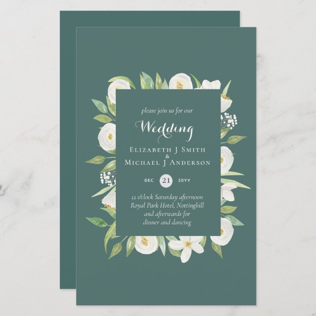BUDGET Sage Vert Magnolia Floral Mariage Inviter (Devant / Derrière)
