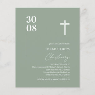 Budget Sage Vert minimaliste Christening Invitatio