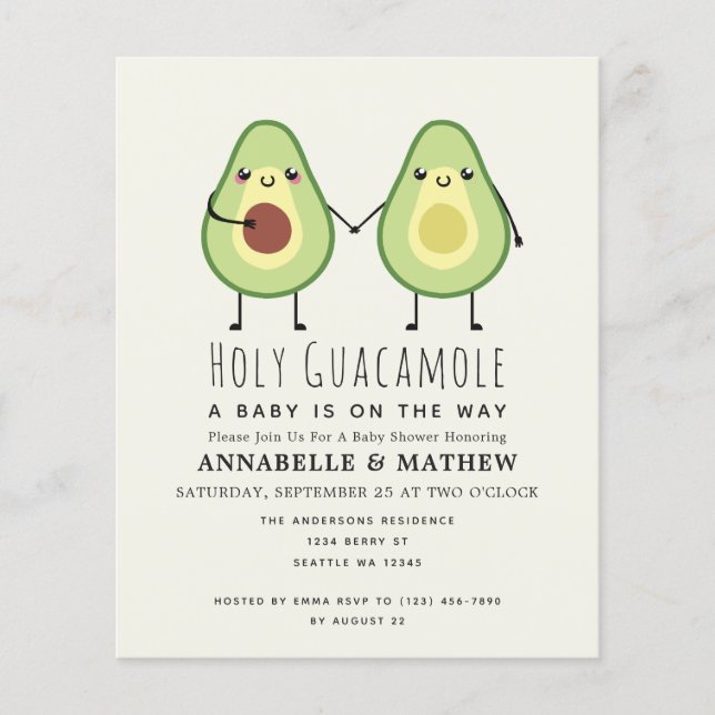 Budget Saint Couples de Guacamole Baby shower Invi (Devant)