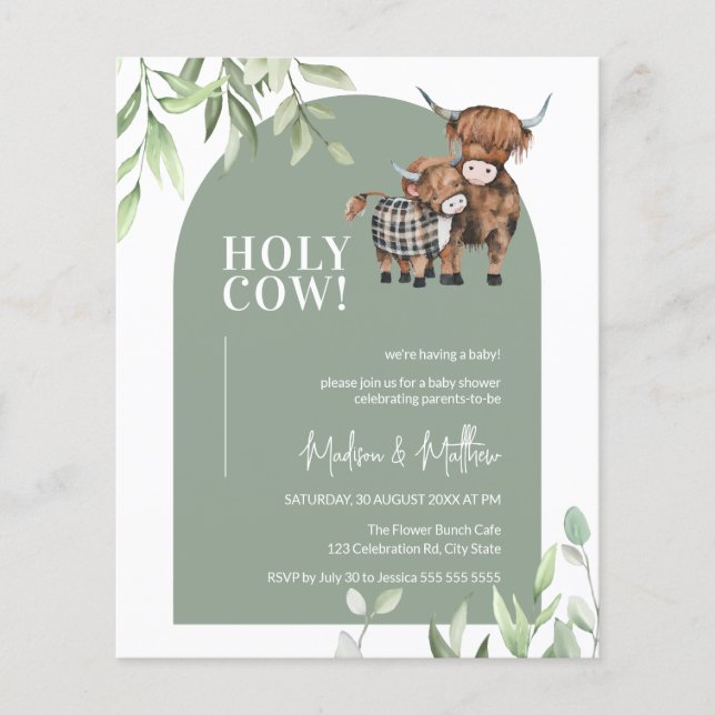 Budget Saint Vache verte Arc Baby shower Invitatio (Devant)