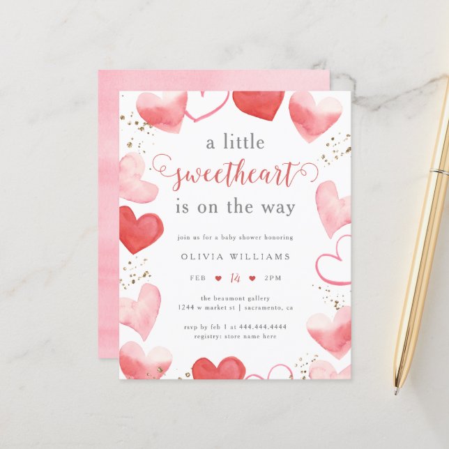 Budget Saint-Valentin Baby shower des coeurs amour (Devant/Arrière en situation)