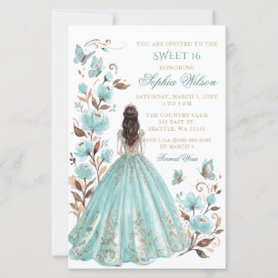 Budget sarcelle floral papillon princesse Sweet 16